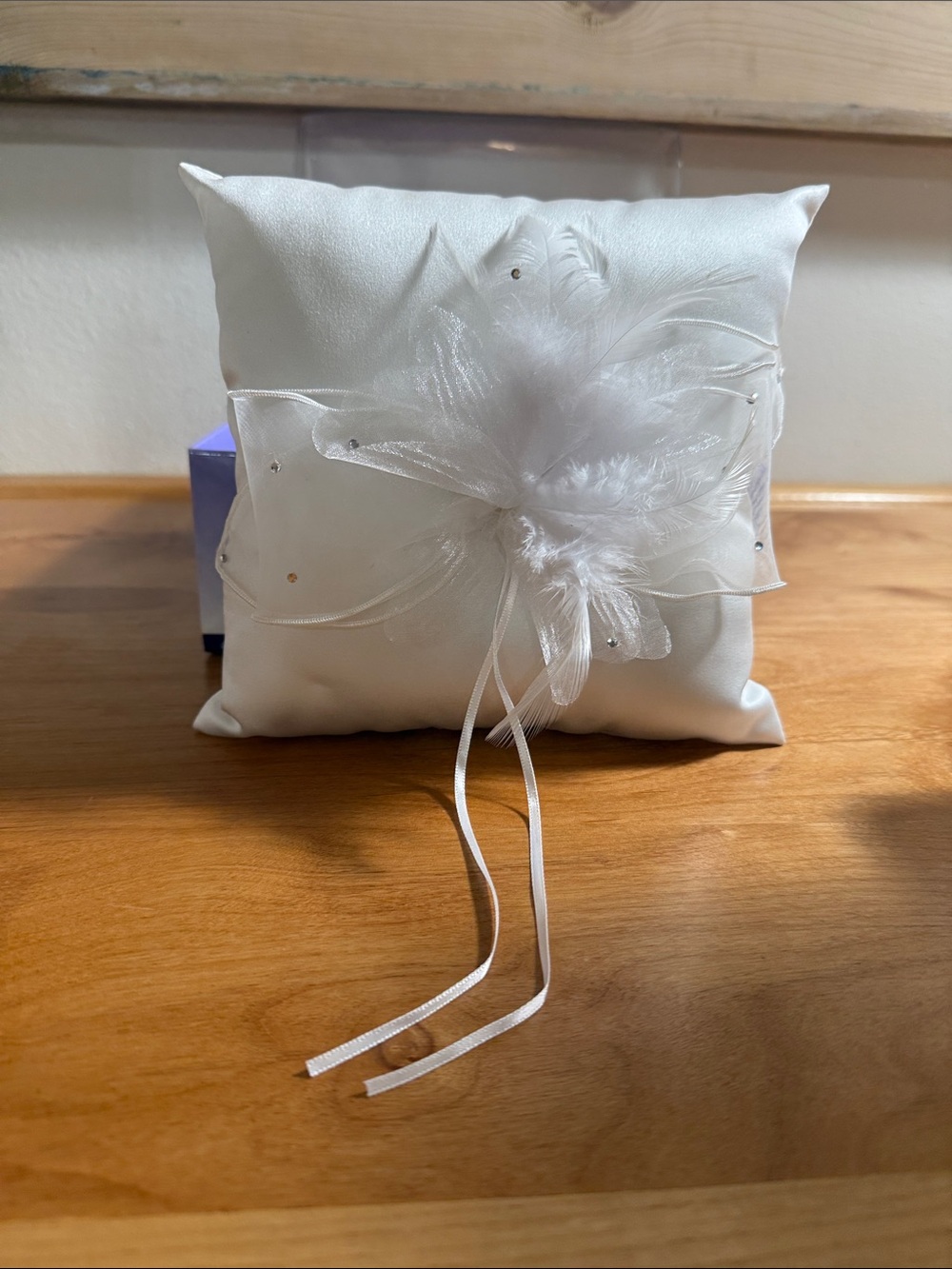 White Satin Feather Ring Bearer Pillow